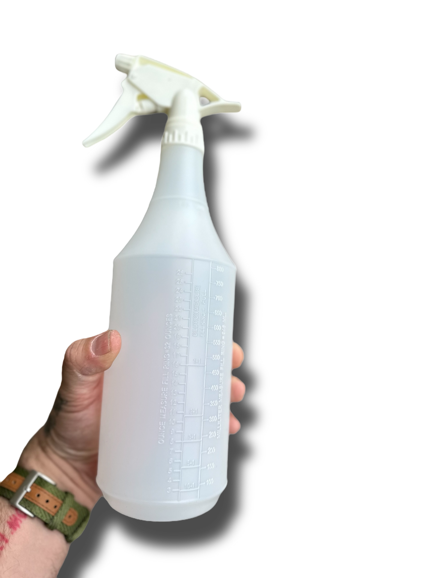 TRIGGER SPRAYER 9.5"DT WHT MODEL 300ES + BOTTLE PLAS 32OZ NAT GRADUATED ROUND.