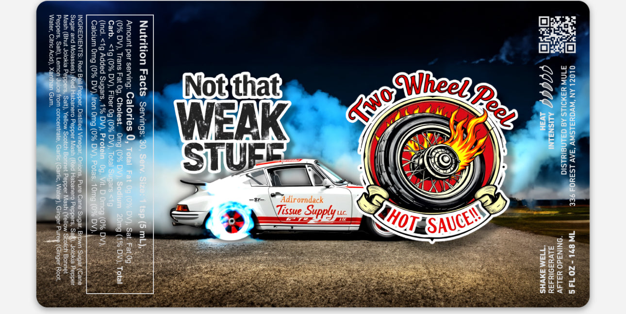 Two wheel peel hot sauce label