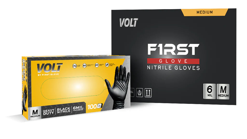 FIRST GLOVE VOLT 6 MIL BLACK NITRILE DISPOSABLE EXAM GLOVES