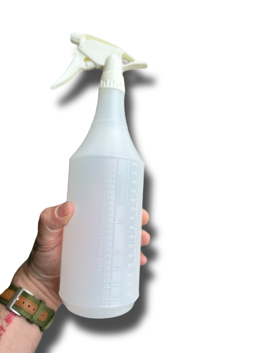 TRIGGER SPRAYER 9.5"DT WHT MODEL 300ES + BOTTLE PLAS 32OZ NAT GRADUATED ROUND.