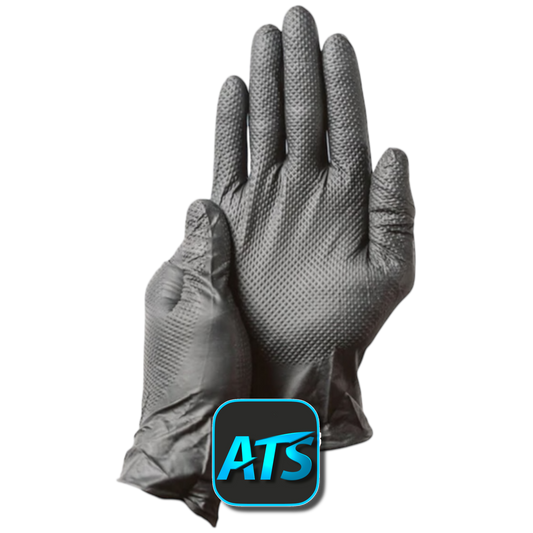 FIRST GLOVE HD 8 MIL BLACK NITRILE DISPOSABLE INDUSTRIAL GLOVES WITH RAISED DIAMOND TEXTURE 10/100 CASE